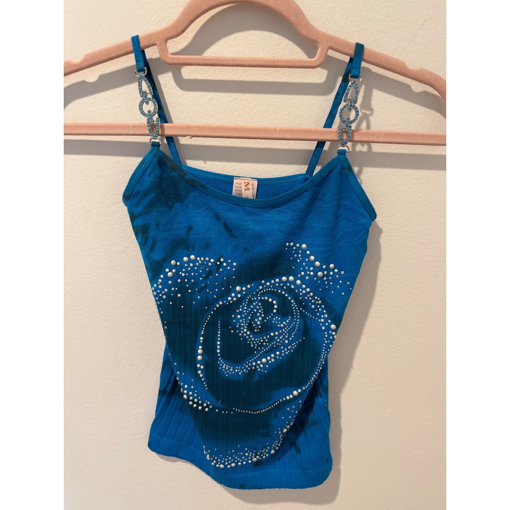 Blue Rose Rhinestone Studded Cami Fairy Top - Picture 1 of 5